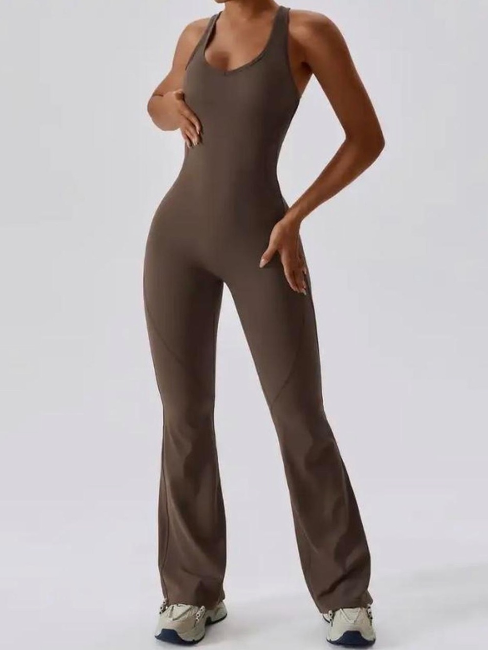 Brown Women's Sleeveless Flared Jumpsuit